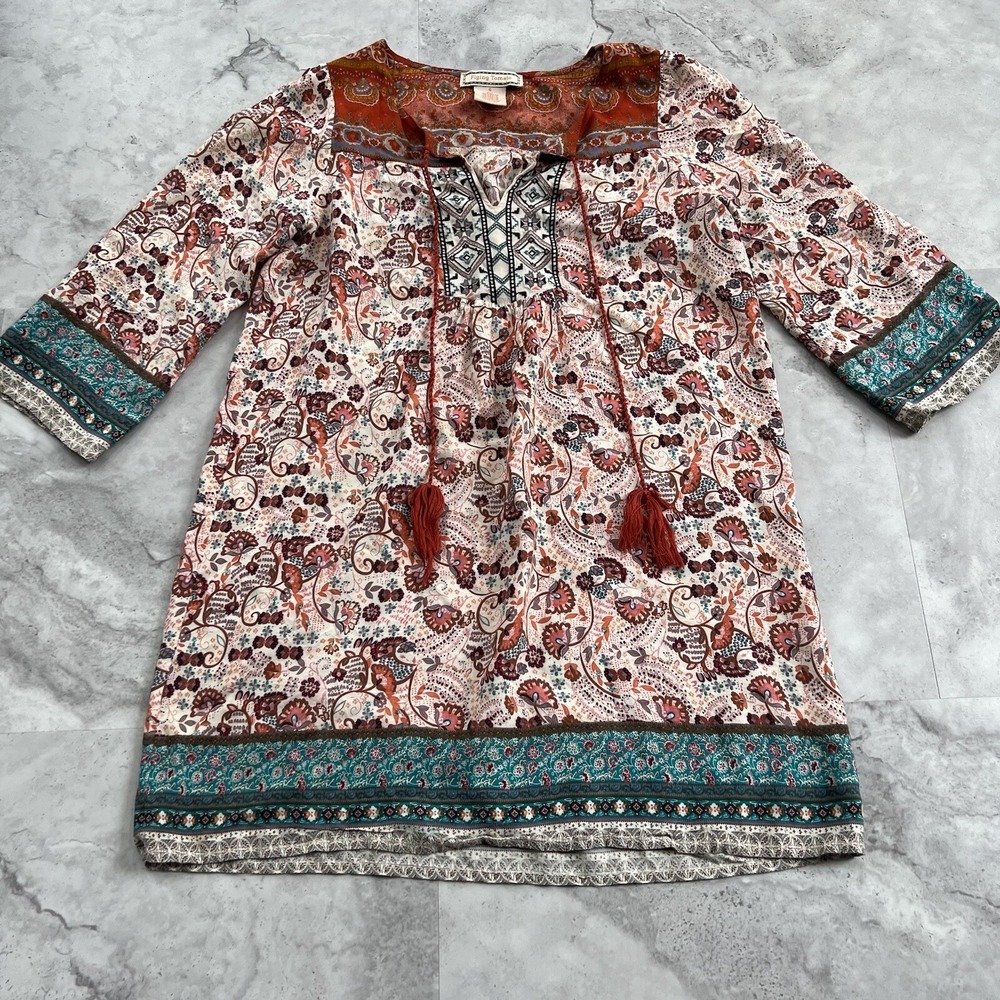 Flying Tomato Womens Tunic Top Size Small Boho Hippie‎ 3/4 Sleeve Multicolor